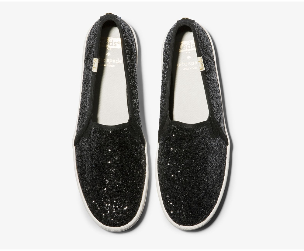 Slip Ons Keds Mujer Negras - Kate Spade New York Double Decker Glitter - 256-EJDYSX